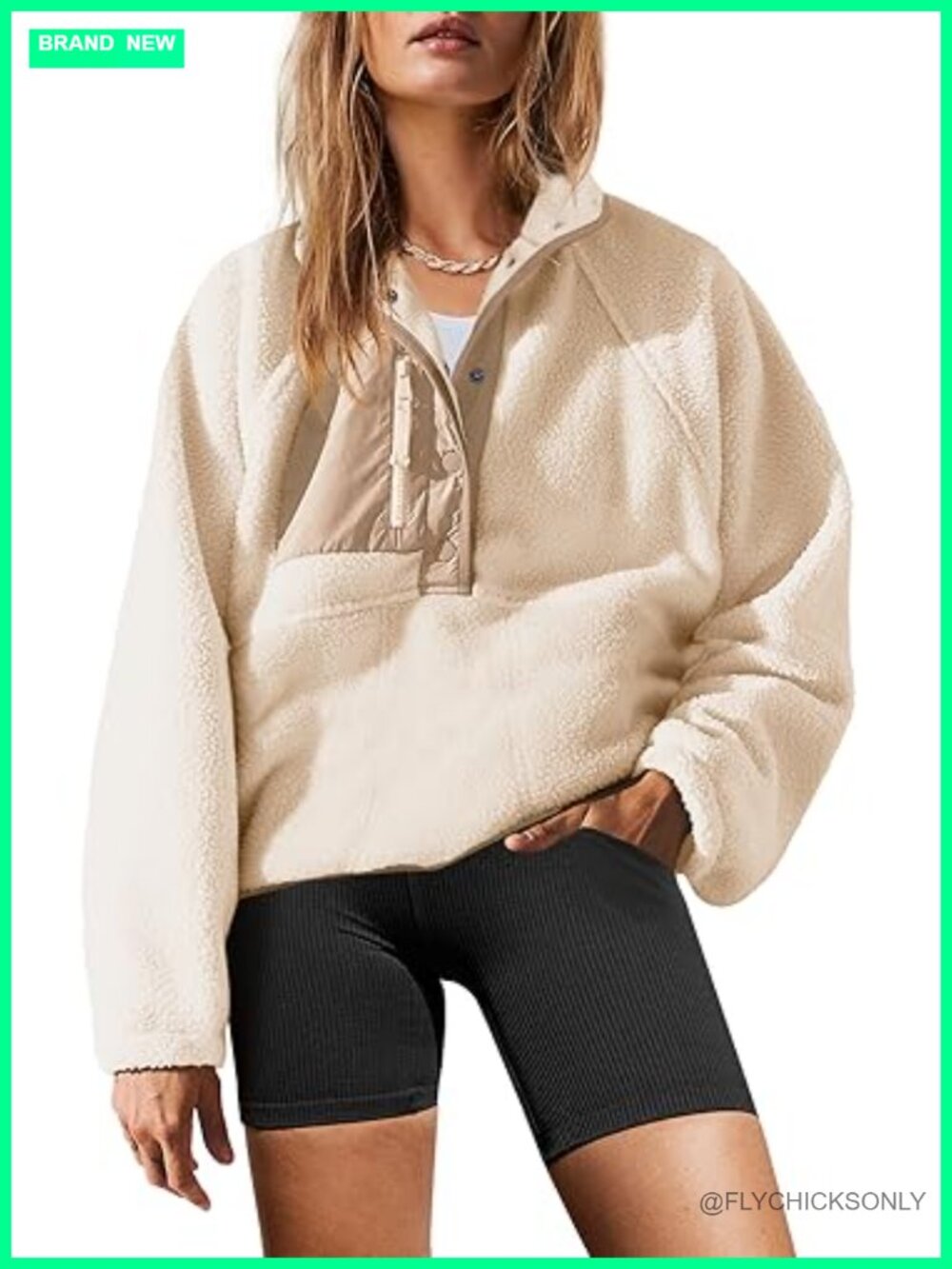 Womens Sherpa Fleece Pullover Sweatshirt Button Up Zip Pockets
